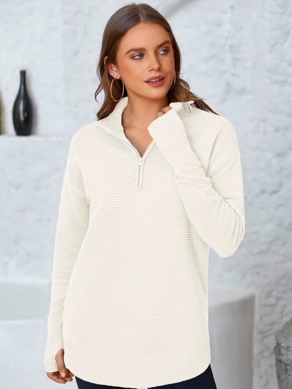 Women’s Quarter Zip Pullover Sweater - White